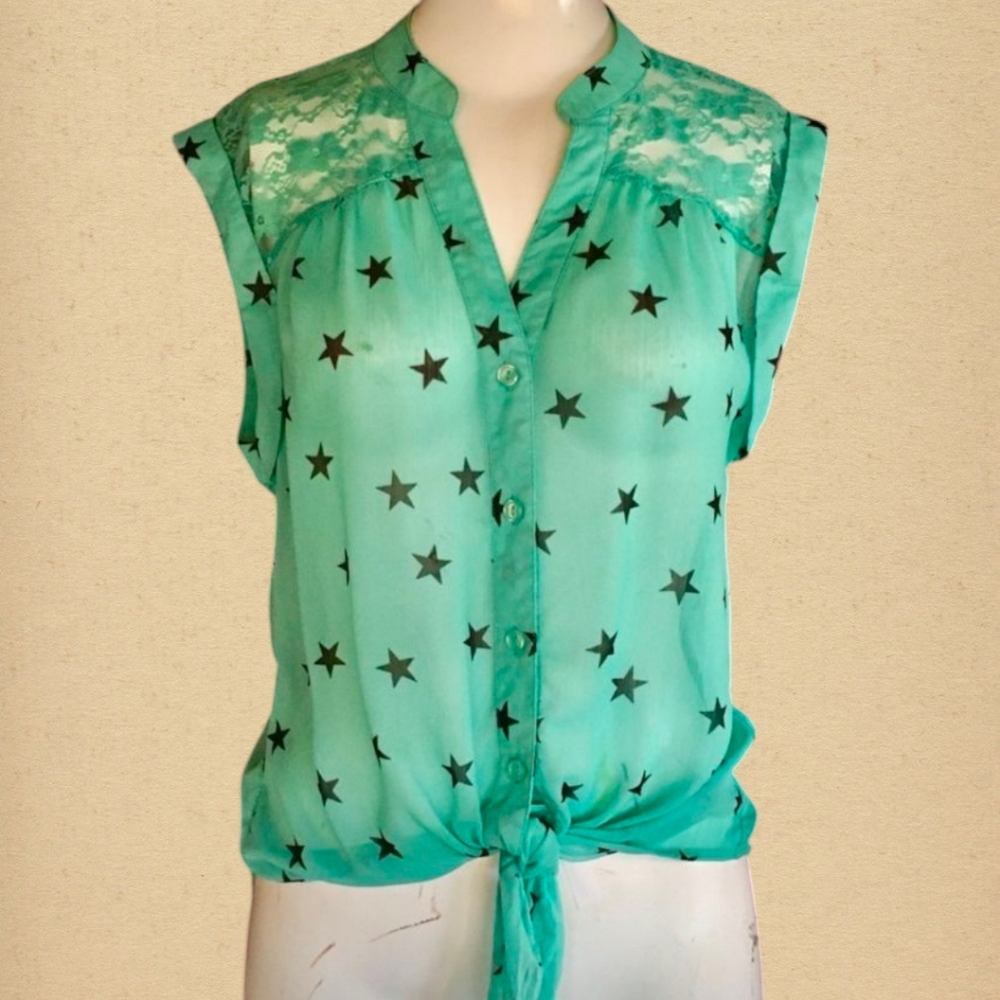 Sheer Turquoise & Stars Top